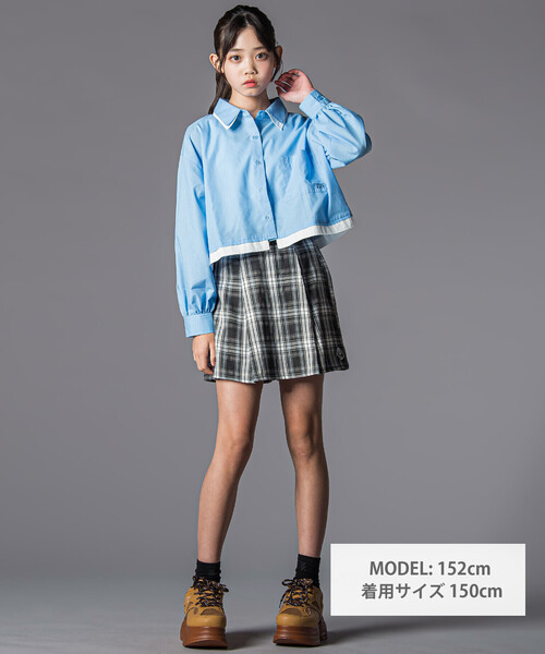 ZIDDY（ジディ）の「ダブル襟長袖シャツブラウス&タンクトップセット(130~160cm)（シャツ/ブラウス・キッズ・ホワイト/ブルー・150cm/FREE/130cm/140cm）」の6枚目の写真