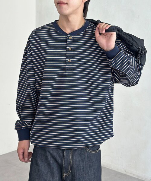 CPCM(シーピーシーエム)の「ダンボールヘンリーネックプルオーバー(Tシャツ/カットソー・レディース・ネイビー/グレー/ブラック・MEDIUM/LARGE)」の2枚目の写真