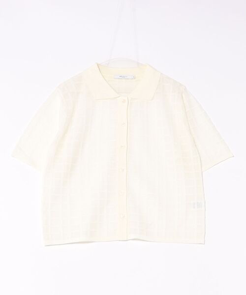 m.f.editorial（エムエフエディトリアル）の「【シアーニット ハンドウォッシャブル】m.f.エディトリアル レディース チェック ニットシャツ（ニット/セーター・レディース・ブラック/アイボリー・LARGE/MEDIUM）」の3枚目の写真