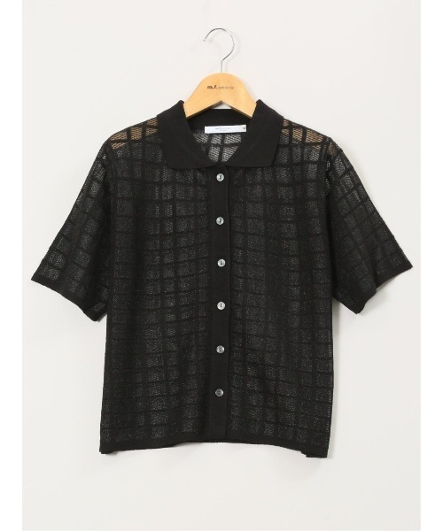 m.f.editorial（エムエフエディトリアル）の「【シアーニット ハンドウォッシャブル】m.f.エディトリアル レディース チェック ニットシャツ（ニット/セーター・レディース・ブラック/アイボリー・LARGE/MEDIUM）」の14枚目の写真