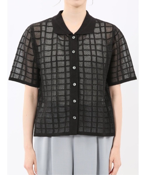 m.f.editorial（エムエフエディトリアル）の「【シアーニット ハンドウォッシャブル】m.f.エディトリアル レディース チェック ニットシャツ（ニット/セーター・レディース・ブラック/アイボリー・LARGE/MEDIUM）」の15枚目の写真