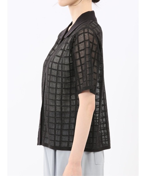 m.f.editorial（エムエフエディトリアル）の「【シアーニット ハンドウォッシャブル】m.f.エディトリアル レディース チェック ニットシャツ（ニット/セーター・レディース・ブラック/アイボリー・LARGE/MEDIUM）」の16枚目の写真