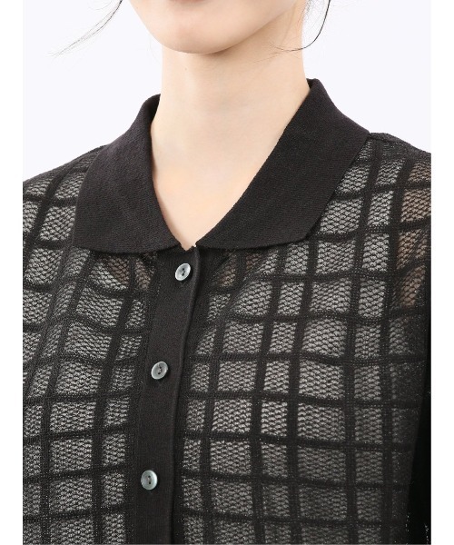 m.f.editorial（エムエフエディトリアル）の「【シアーニット ハンドウォッシャブル】m.f.エディトリアル レディース チェック ニットシャツ（ニット/セーター・レディース・ブラック/アイボリー・LARGE/MEDIUM）」の18枚目の写真