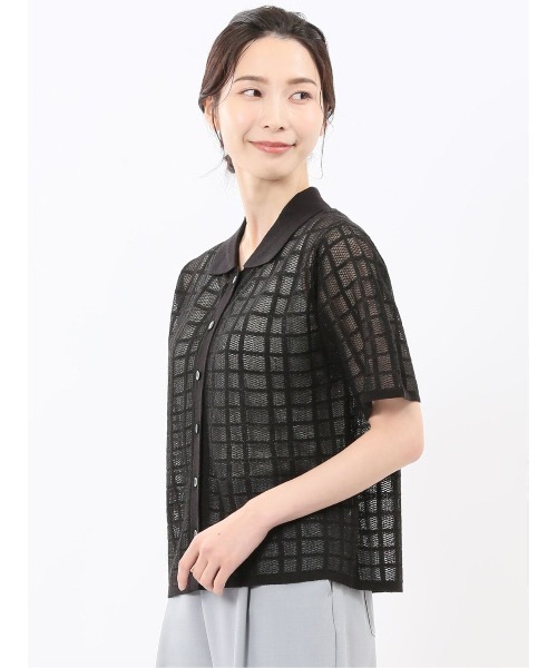 m.f.editorial（エムエフエディトリアル）の「【シアーニット ハンドウォッシャブル】m.f.エディトリアル レディース チェック ニットシャツ（ニット/セーター・レディース・ブラック/アイボリー・LARGE/MEDIUM）」の20枚目の写真