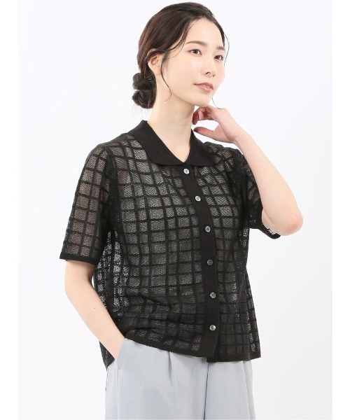 m.f.editorial（エムエフエディトリアル）の「【シアーニット ハンドウォッシャブル】m.f.エディトリアル レディース チェック ニットシャツ（ニット/セーター・レディース・ブラック/アイボリー・LARGE/MEDIUM）」の22枚目の写真