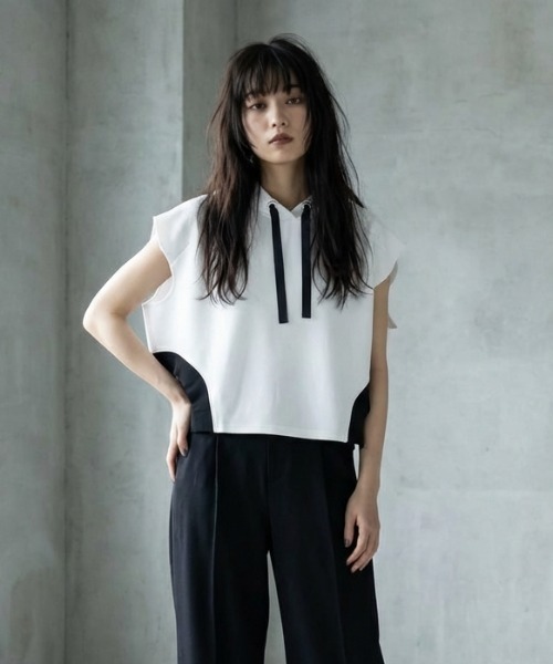 DIP IN CHOCOLATE(ディップインチョコレート)の「ジャージフーディープルオーバー【DIP IN CHOCOLATE】(Tシャツ/カットソー・レディース・ブラック/チャコールグレー/オフホワイト・F)」の1枚目の写真