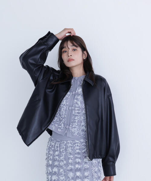 NATURAL BEAUTY BASIC(ナチュラルビューティーベーシック)の「◇フェイクレザードロストブルゾン(ブルゾン・レディース・ブラック/ダークブラウン・FREE)」の7枚目の写真
