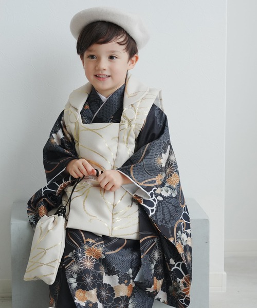 utatane ウタタネ 七五三 3歳 男の子 七五三3歳用被布コートセット 男の子 ひよこ商店 ベージュ金彩
