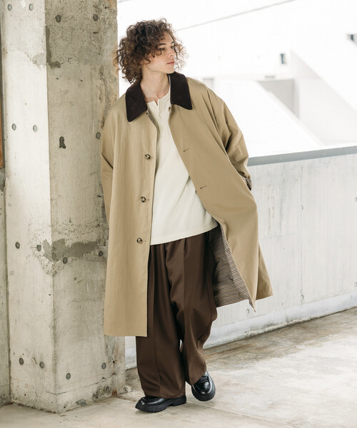 FREAK'S STORE（フリークスストア）の「限定展開 ビッグシルエット コーデュロイカラー リバーシブル ステンカラーコート（ステンカラーコート・メンズ・ベージュ/チャコールグレー/ブラック/オリーブ・MEDIUM/SMALL/LARGE）」の5枚目の写真