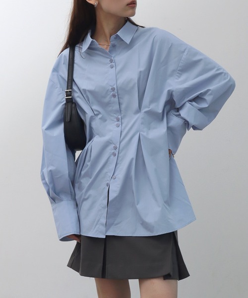 NOGLE（ノグル）の「【NOGLE/ノグル】ウエストデザインシャツ（シャツ/ブラウス・レディース・ブルー/チャコール/ホワイト・FREE）」の3枚目の写真