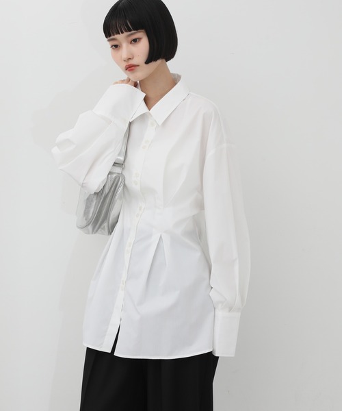 NOGLE（ノグル）の「【NOGLE/ノグル】ウエストデザインシャツ（シャツ/ブラウス・レディース・ブルー/チャコール/ホワイト・FREE）」の4枚目の写真