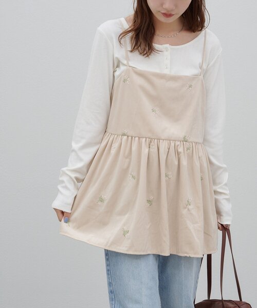 DISCOAT（ディスコート）の「【umm.】ベロア刺繍キャミチュニック（Tシャツ/カットソー・レディース・ブラウン/アイボリー・FREE）」の13枚目の写真