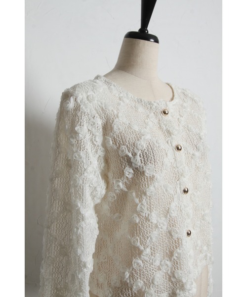 tocco closet(トッコ クローゼット)の「【ZOZO限定】クロスフラワーレースカーディガン(カーディガン/ボレロ・レディース・ブラック/ホワイト・M)」の21枚目の写真