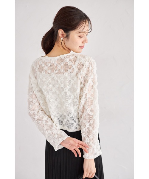 tocco closet(トッコ クローゼット)の「【ZOZO限定】クロスフラワーレースカーディガン(カーディガン/ボレロ・レディース・ブラック/ホワイト・M)」の8枚目の写真