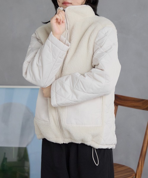 TRIANGLE PALETTE（トライアングルパレット）の「ボア切り替え スタンドカラーブルゾン（その他アウター・レディース・アイボリー/ブラック/カーキ・FREE）」の19枚目の写真