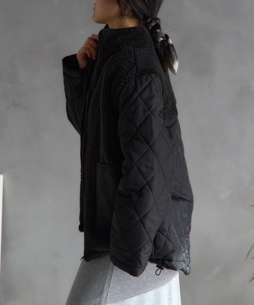 TRIANGLE PALETTE（トライアングルパレット）の「ボア切り替え スタンドカラーブルゾン（その他アウター・レディース・アイボリー/ブラック/カーキ・FREE）」の4枚目の写真