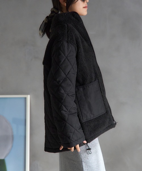 TRIANGLE PALETTE（トライアングルパレット）の「ボア切り替え スタンドカラーブルゾン（その他アウター・レディース・アイボリー/ブラック/カーキ・FREE）」の6枚目の写真