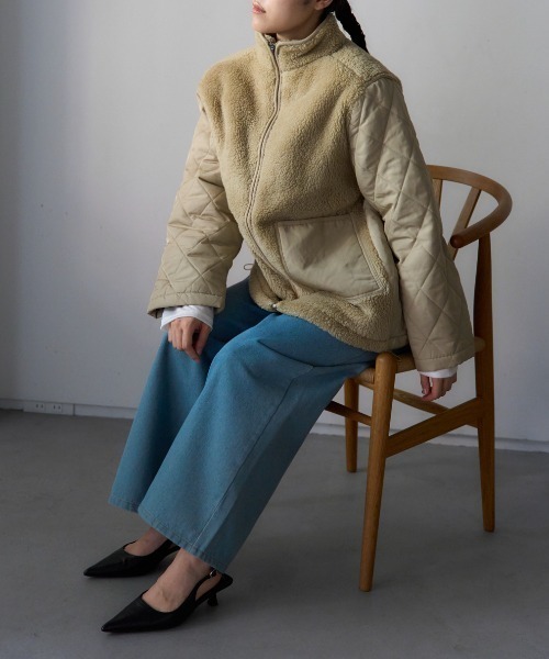 TRIANGLE PALETTE（トライアングルパレット）の「ボア切り替え スタンドカラーブルゾン（その他アウター・レディース・アイボリー/ブラック/カーキ・FREE）」の17枚目の写真