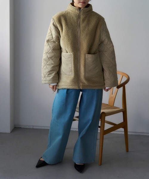 TRIANGLE PALETTE（トライアングルパレット）の「ボア切り替え スタンドカラーブルゾン（その他アウター・レディース・アイボリー/ブラック/カーキ・FREE）」の16枚目の写真