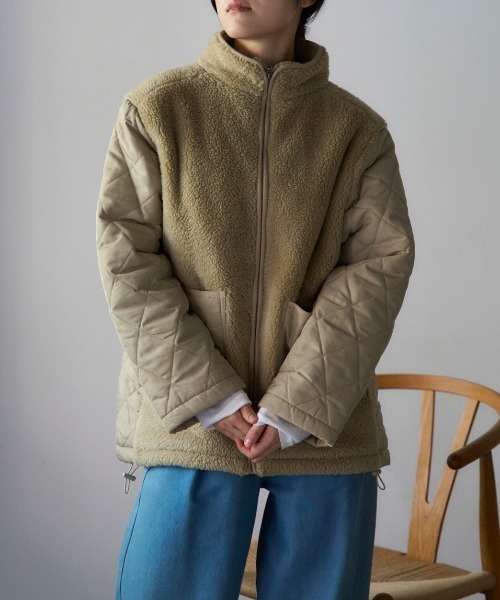 TRIANGLE PALETTE（トライアングルパレット）の「ボア切り替え スタンドカラーブルゾン（その他アウター・レディース・アイボリー/ブラック/カーキ・FREE）」の10枚目の写真