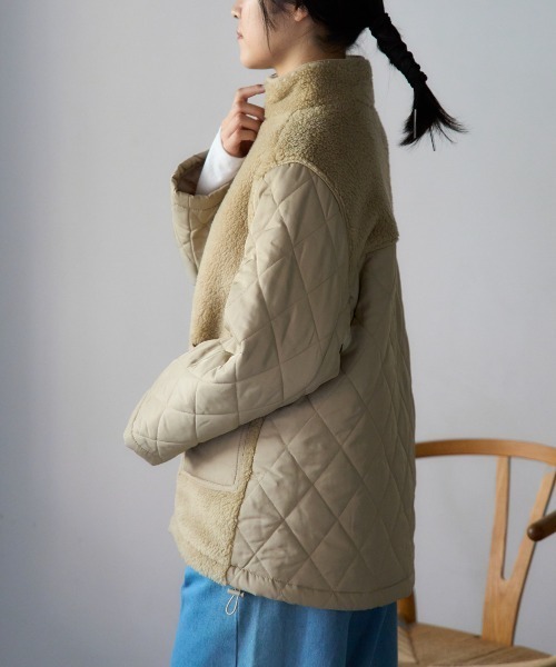 TRIANGLE PALETTE（トライアングルパレット）の「ボア切り替え スタンドカラーブルゾン（その他アウター・レディース・アイボリー/ブラック/カーキ・FREE）」の13枚目の写真