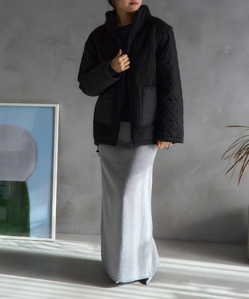 TRIANGLE PALETTE（トライアングルパレット）の「ボア切り替え スタンドカラーブルゾン（その他アウター・レディース・アイボリー/ブラック/カーキ・FREE）」の7枚目の写真