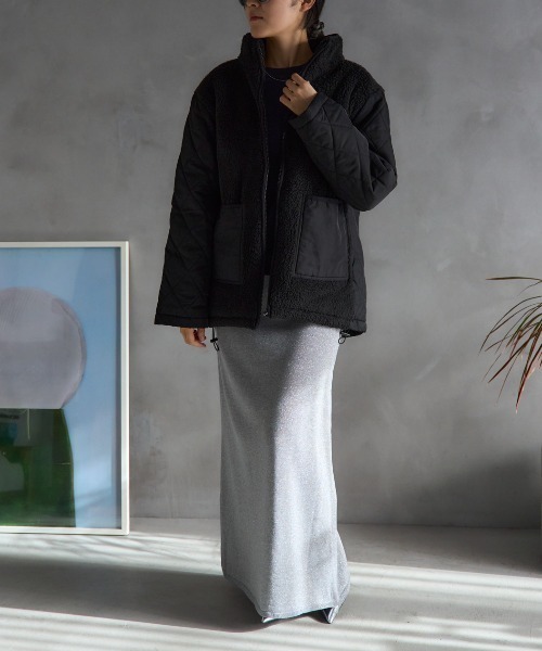 TRIANGLE PALETTE（トライアングルパレット）の「ボア切り替え スタンドカラーブルゾン（その他アウター・レディース・アイボリー/ブラック/カーキ・FREE）」の8枚目の写真