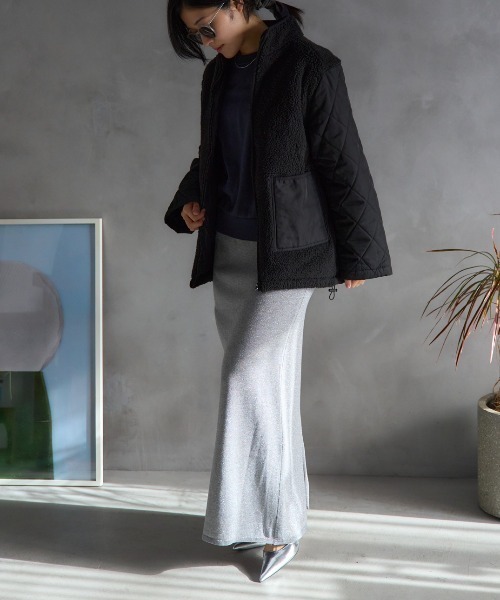 TRIANGLE PALETTE（トライアングルパレット）の「ボア切り替え スタンドカラーブルゾン（その他アウター・レディース・アイボリー/ブラック/カーキ・FREE）」の9枚目の写真