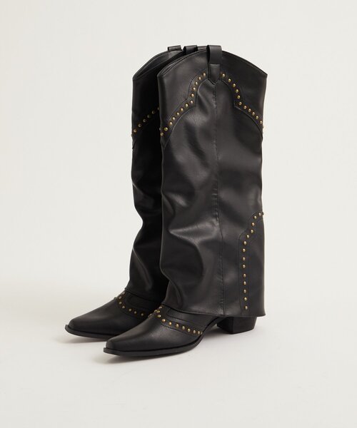 WHO'S WHO gallery（フーズフーギャラリー）の「スタッズロングブーツ（ブーツ・レディース・ブラウン/ブラック・39inch/38inch）」の2枚目の写真