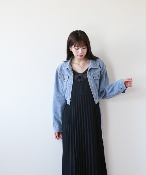 裾ベルト付き クロップドデニムジャケット（デニムジャケット）｜dream