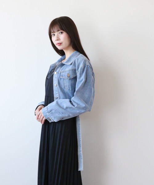 ［最終お値下げ］GOLDEN  デニムジャケット ベルト付き セール】裾ベルト付き クロップドデニムジャケット（デニムジャケット