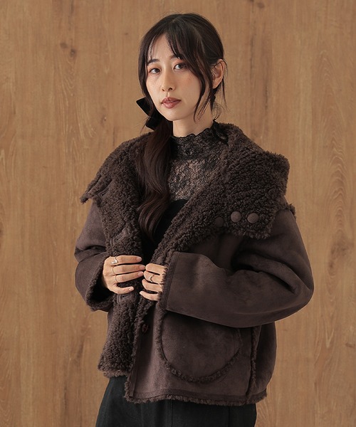 SUWDEE(スーディー)の「mouton boa reversible hooded coat(ムートンコート・レディース・グレー/ベージュ/モカ/ダークブラウン・FREE)」の3枚目の写真