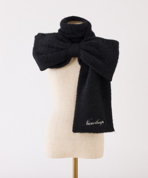 one after another NICE CLAUP（ワンアフターアナザーナイスクラップ）の「ロゴ入りリボンマフラー（マフラー・レディース・アイボリー/ブラック/ピンク/サックスブルー・FREE）」の3枚目の写真