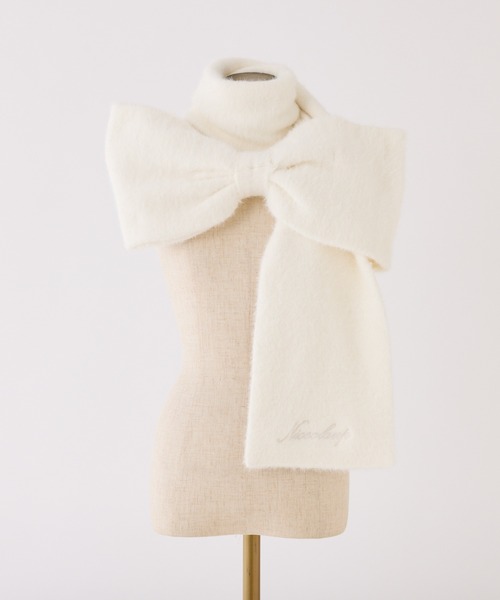 one after another NICE CLAUP（ワンアフターアナザーナイスクラップ）の「ロゴ入りリボンマフラー（マフラー・レディース・アイボリー/ブラック/ピンク/サックスブルー・FREE）」の5枚目の写真