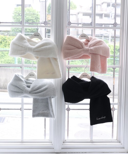 one after another NICE CLAUP（ワンアフターアナザーナイスクラップ）の「ロゴ入りリボンマフラー（マフラー・レディース・アイボリー/ブラック/ピンク/サックスブルー・FREE）」の9枚目の写真