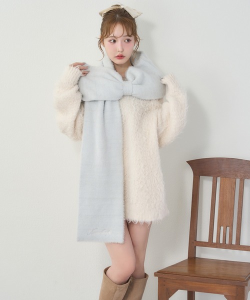 one after another NICE CLAUP（ワンアフターアナザーナイスクラップ）の「ロゴ入りリボンマフラー（マフラー・レディース・アイボリー/ブラック/ピンク/サックスブルー・FREE）」の13枚目の写真