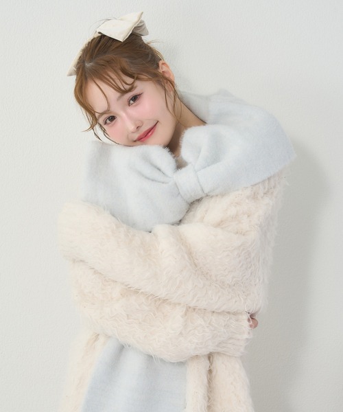 one after another NICE CLAUP（ワンアフターアナザーナイスクラップ）の「ロゴ入りリボンマフラー（マフラー・レディース・アイボリー/ブラック/ピンク/サックスブルー・FREE）」の14枚目の写真