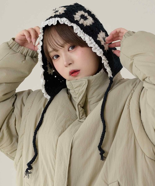 kutirlune／クロシェ風バブーシュカ ニット帽（ニットキャップ