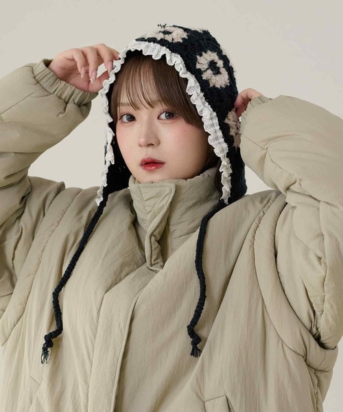 kutirlune/クロシェ風バブーシュカ ニット帽(ニットキャップ kutirlune/クロシェ風バブーシュカ ニット帽(ニットキャップ