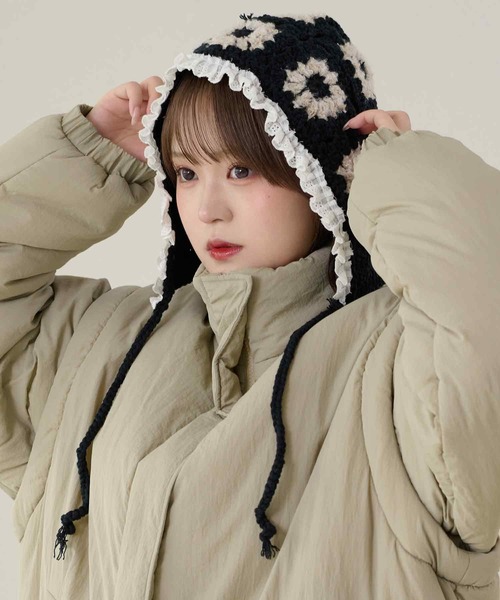 kutirlune／クロシェ風バブーシュカ ニット帽（ニットキャップ