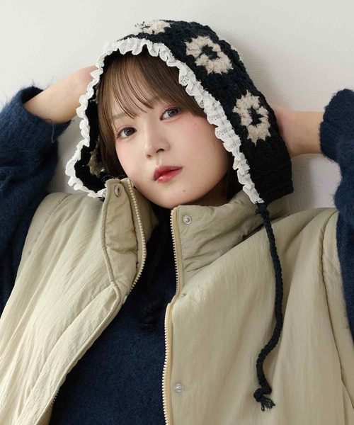 kutirlune／クロシェ風バブーシュカ ニット帽（ニットキャップ