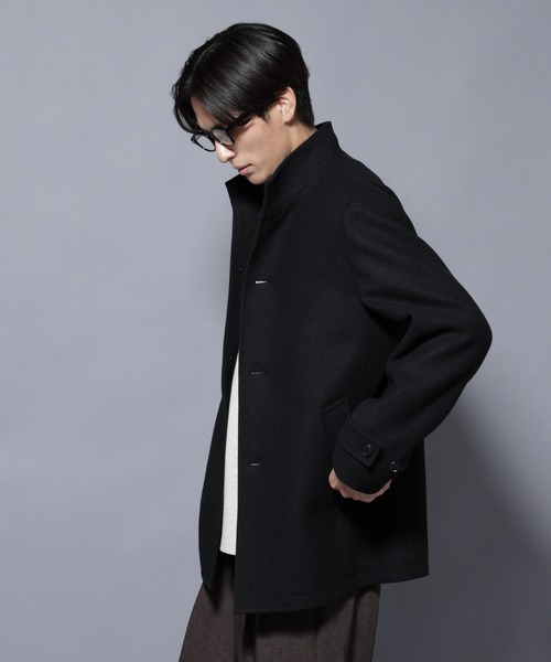 セール】ウール/Nメルトンスタンドカラーコート（ステンカラーコート