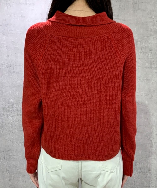 Maison Calme(メゾンカルム)の「ハーフジップニットプルオーバー スタンドカラー シンプルデザイン イチオシニット 長袖(ニット/セーター・レディース・レッド/ホワイト/ブラウン・M/L)」の11枚目の写真