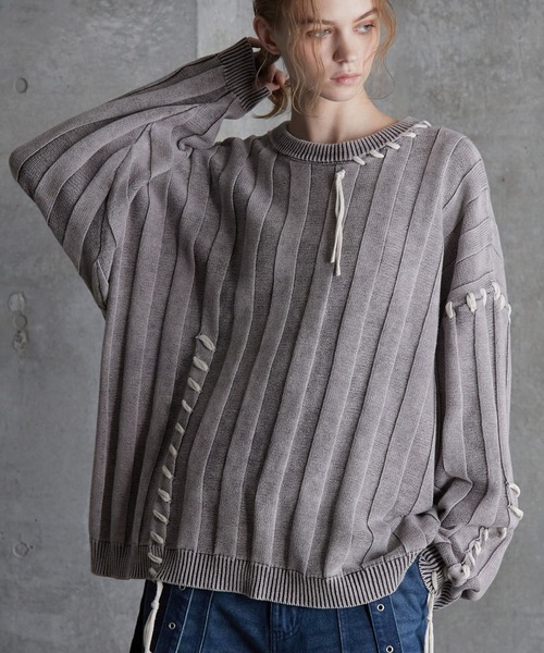 SERACE(セラス)の「【SERACE】Vintage design loose hand stitch Knit / ヴィンテージデザインルーズハンドステッチニット(ニット/セーター・メンズ・ホワイト/ブルー/ブラック・S/L/M)」の2枚目の写真