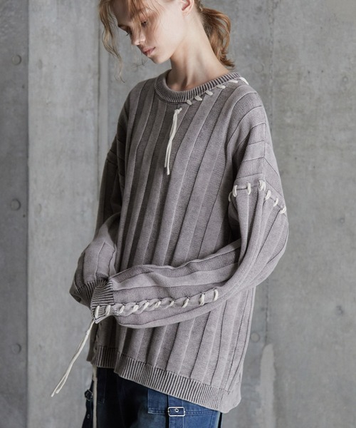 SERACE(セラス)の「【SERACE】Vintage design loose hand stitch Knit / ヴィンテージデザインルーズハンドステッチニット(ニット/セーター・メンズ・ホワイト/ブルー/ブラック・S/L/M)」の4枚目の写真