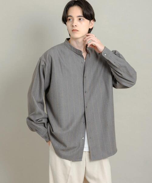 SENSE OF PLACE by URBAN RESEARCH（センスオブプレイスバイアーバンリサーチ）の「ウールタッチストライプバンドカラーシャツ（シャツ/ブラウス・メンズ・ブラック/グレー/ブラウン・MEDIUM/LARGE）」の2枚目の写真