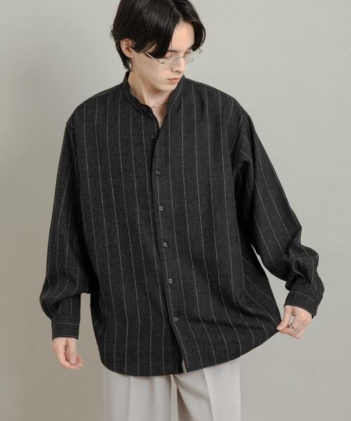 セール】ウールタッチストライプバンドカラーシャツ（シャツ/ブラウス