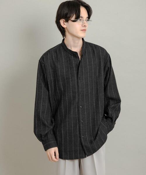 セール】ウールタッチストライプバンドカラーシャツ（シャツ/ブラウス