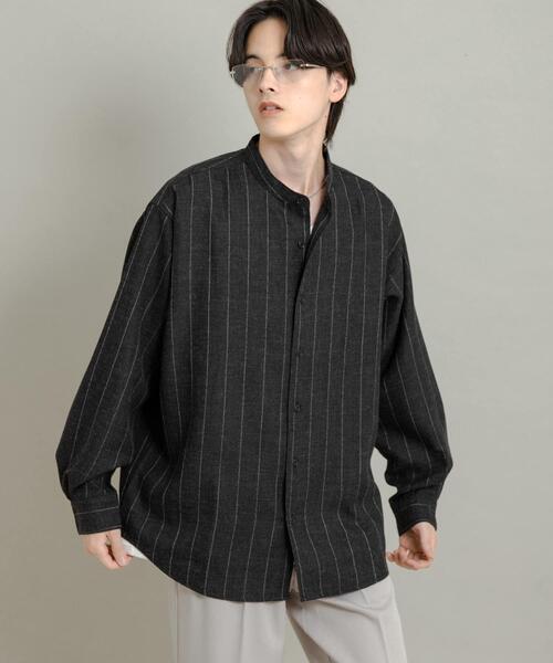 SENSE OF PLACE by URBAN RESEARCH（センスオブプレイスバイアーバンリサーチ）の「ウールタッチストライプバンドカラーシャツ（シャツ/ブラウス・メンズ・ブラック/グレー/ブラウン・MEDIUM/LARGE）」の7枚目の写真