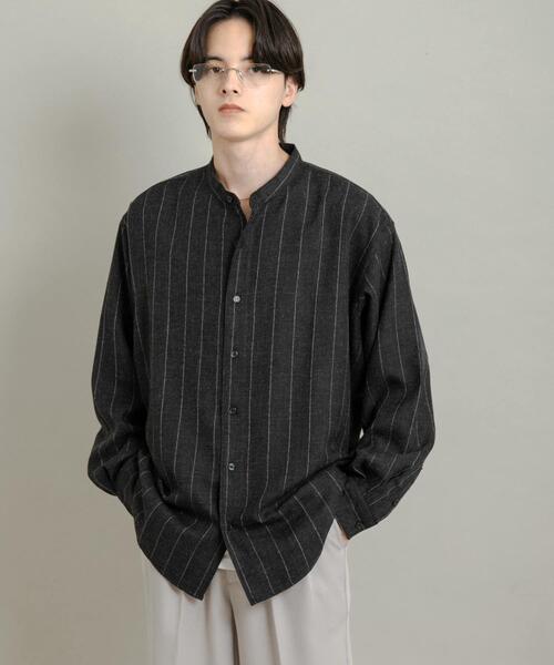 SENSE OF PLACE by URBAN RESEARCH（センスオブプレイスバイアーバンリサーチ）の「ウールタッチストライプバンドカラーシャツ（シャツ/ブラウス・メンズ・ブラック/グレー/ブラウン・MEDIUM/LARGE）」の8枚目の写真